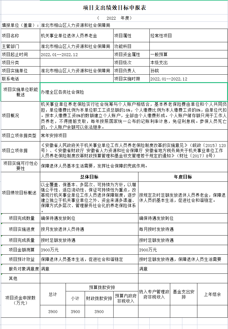 【部门项目】2022年度相山区人社局项目及绩效目标情况（含立项依据、实施主体、预算安排、绩效目标）_相山区人民政府信息公开网